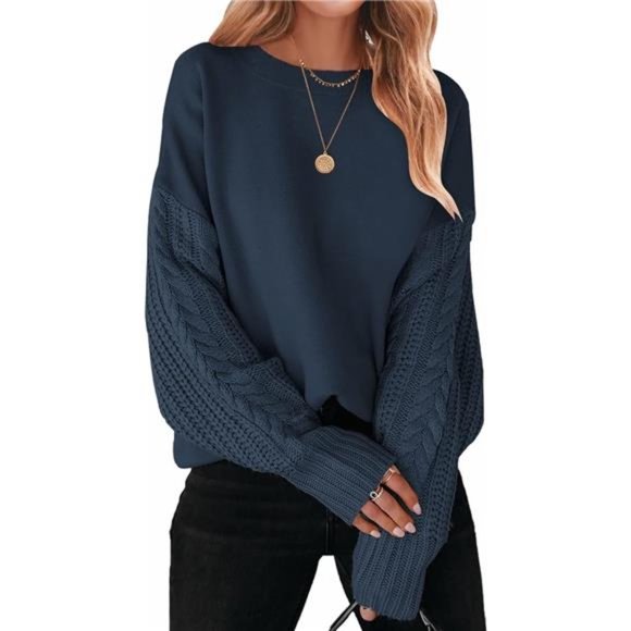 Women's Long Sleeve Crew Neck Cable Knit Chunky Oversized